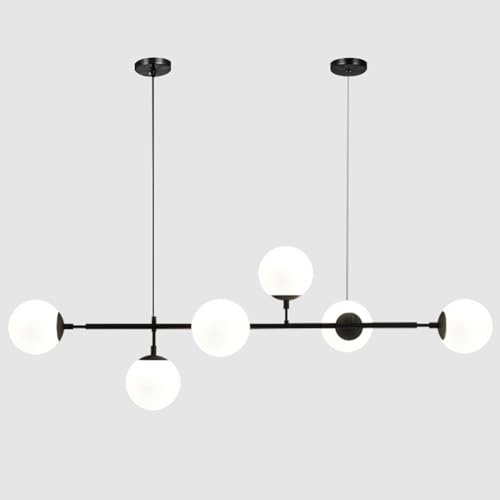 KCO Lighting Moderner Kronleuchter, Schwarze Lineare Sputnik-Pendelleuchte, Zeitgenössischer Weißer 6-flammiger Glaskugel-Kronleuchter für Kücheninsel, Esszimmer (Schwarz+Weiß)