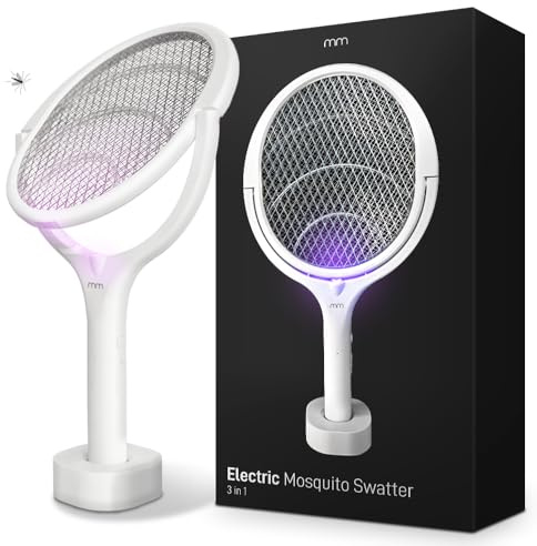 MikaMax Tapette à Mouches électrique Extra puissante 4000 V - 2 en 1 - avec Batterie Rechargeable USB C et piège à lumière UV