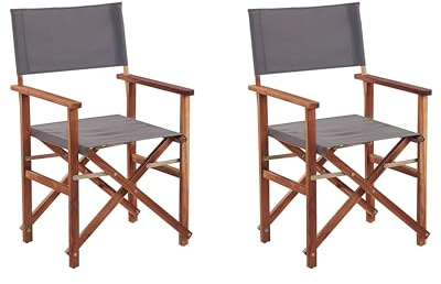 Beliani Zwei stylische Regiestühle aus dunklem Akazienholz mit grauen Auflagen Cine