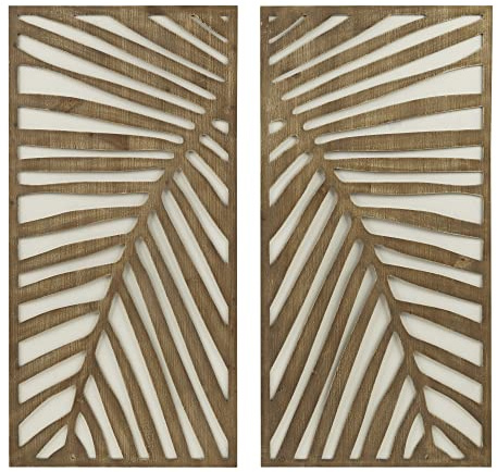 Madison Park Wall Décor for Living Room - Birch Palms Botanical Two-Tone, Home Accent Modern Kitchen Dining Decoration, Ready to Hang 2-Piece Wood Panel Set for Bedroom, 16W x 32H, Dark Palm