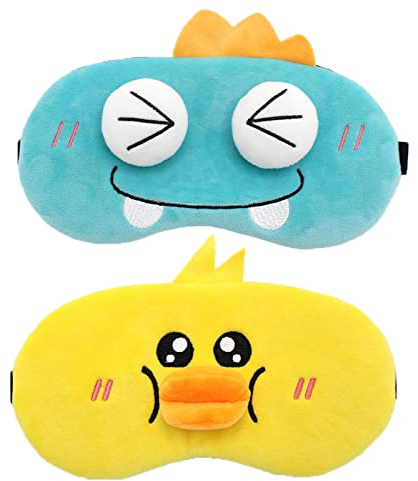 WANGCL 2-pack mörkläggning sömn ögonmask, söt djur plysch tecknad ögonmask mjuk fluffig ögonskugga sovmask skuggskydd ögonlapp för barn vuxna kvinnor natt tupplur resa djup sömn