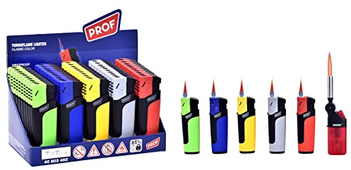 25 Stück = 1 Display Sturmfeuerzeug Gas Feuerzeug + 1x (Konsumany® Stab- Sturmfeuerzeug 12,5 cm Lang)