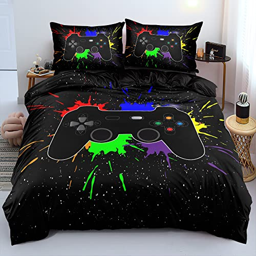 Holiyjog 3D Gamepad Duvet Cover Set for Kids Boys Gaming Bed Set Cover with 2 Pillowcases Queen Size Bed Set 3pcs…