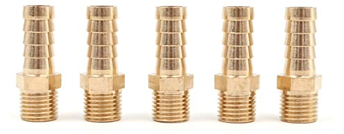 Hsthe Sea 5 Pcs 10 mm to 1/4” BSP Solid Brass Hose Tail Connector Barbed to BSP Male Thread,Pond/Pool/Hose Pipe Adapter