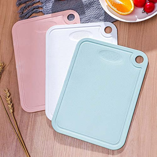 Chopping Board Set, 3 Colors Plastic Chopping Board with Juice Groove & Garlic Grinding Groove for Meat, Vegetables, Cheese, Bread, Fruits, ect, Measuring 34 x 25 x 0.5 cm