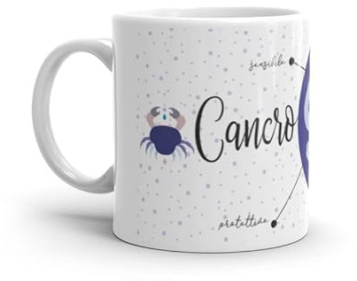 Paolo Chiari Zodiaco - Tazza in Ceramica Bianca con Segno Zodiacale e Costellazione (Multicolore, 300 ml, Cancro)