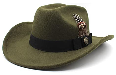 Faringoto Herren-Fedora-Hut mit breiter Krempe, Vintage-Hut, Jazzhut, Westernhut, Army Grün, Einheitsgröße