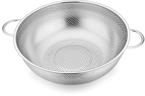 TEAMFAR Sieb, Edelstahl Küche Nudelsieb Abtropfsieb mit Griffen, Micro-Perforierte Seiher Küchensieb für Nudel Gemüse Obst, Doppelgriff, Spülmaschinenfest, 28cm