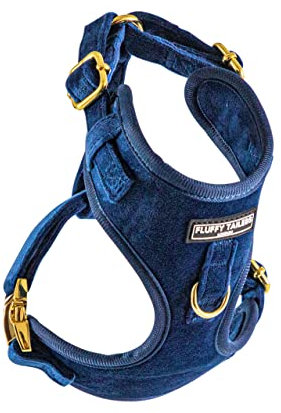 Fluffy Tailers Luxury Royal Blue Velvet Dog Harness No Pull Adjustable Puppy Vest Harness Small Dog Mesh Breathable Soft Padded Pet Chest Strap (Medium)