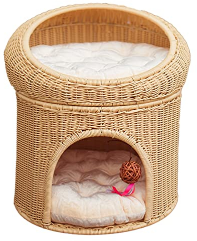 SIDID Katzenbett Höhle Beige für Große Katzen Katzenhöhle Waschbar mit 2 Kissen Katzenhaus Indoor Handgefertig, für Kleines Haustier Innen (6 Farben) (Color : D)