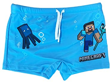 Fashion UK Minecraft Barndräkt - Simdräkt för barn - Pojke Baddräkt - Barnpool Kostym - Bebis Baddräkt - Minecraft Steve och Monster Kostym, Blå, 8 år