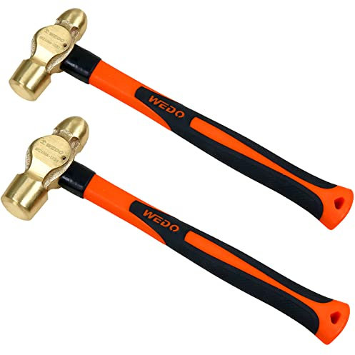 WEDO Lot de 2 marteaux à panne en laiton, 226,8 g + 340,2 g, manche en fibre de verre, résistant à la corrosion, forgé sous pression, norme DIN
