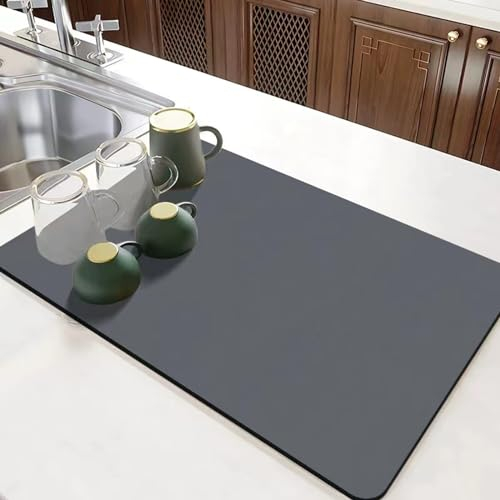 YQBFTC Alfombrilla Fregadero Cocina,40x30cm Alfombrilla Escurreplatos,Súper Absorbente Tapete Fregadero Cocina,Alfombrilla Secado Platos,Estera Fregadero Secado Rápido,Alfombrilla para Cafetera Gris