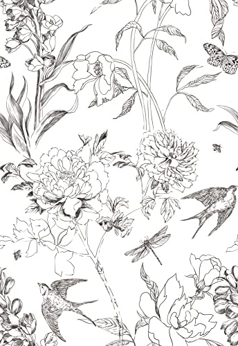 SOEWIOU Floral Peel and Stick Wallpaper,300 * 44.5cm Removable Waterproof Wallpaper Sketching Flowers and Swallow Contact Paper for Nursery Home Decorations