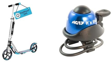 HUDORA BigWheel 205 Scooter - Stabiler Aluminium-Roller & NC-17 Unisex Fahrradklingel Safety Bell Nc-17 -Safety Bell/Fahrradglocke