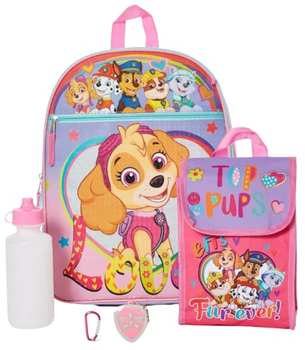 Paw Patrol 5 Pc. Nickelodeon Backpack Set for Girls, 16 inch with Lunch Bag and Water Bottle, Pink