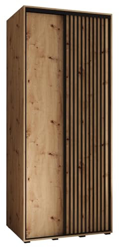 MEBLE KRYSPOL Sapporo 1 Moderner Schrank mit Zwei Schiebetüren mit Stange, Regale - Aufbewahrungsschrank für Schlafzimmer, Wohnzimmer - 205,2x100x60 cm - Artisan Artisan Schwarz