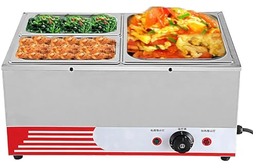 Scaldavivande elettrico a bagnomaria a buffet in acciaio inossidabile da 1500 W, 86-176 ℉/30-80 ℃, con coperchi, per catering e ristoranti (Color : 3 Pan)