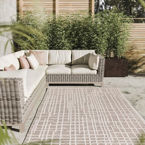 Interiyou Outdoor Teppich Wetterfest Florenz - 200x300 cm Beige - Wasserfest für Balkon, Terrasse, Garten - Outdoorteppich passend auch für Wohnzimmer, Schlafzimmer und Küche - Aussenteppich