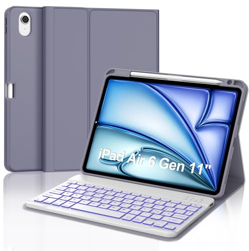 Teclado para iPad Air 11 M3 2025/M2 2024, Bluetooth extraíble retroiluminado funda con teclado para iPad Air 6 generación 11 pulgadas 2025/2024, teclado italiano con soporte lápiz, morado