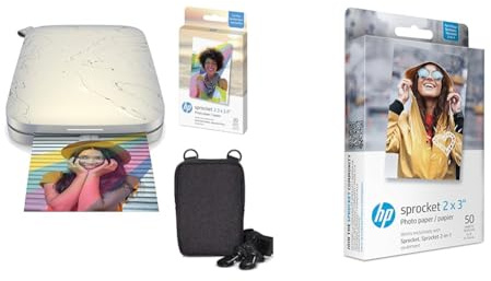 HP , Farbig, Sprocket Select Tragbarer Sofortbilddrucker mit 2,3 x 3,4 Zoll (Weiß) Zink-Papierbündel & 2x3 Premium Zink Fotopapier (50 Blatt), kompatibel mit tragbarem Kettenrad-Fotodrucker