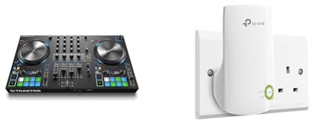 NATIVE INSTRUMENTS Traktor Kontrol S3 DJ Controller + Traktor Pro 3 Software, Compatible with iPad & TP-Link WiFi Booster, 300 Mbps WiFi Range Extender Repeater, Internet Booster with Ethernet Port