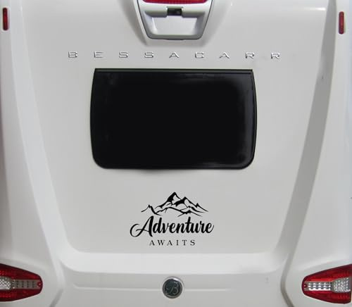 Adventure Awaits Mountain Travel Car Stickers - Waterproof Decal Use as Caravan Accessories, Suitcase Decorations - Caravan Gifts - Laptops, Vans, Mirrors (Black, 44cm x 28cm (17.3 x 11))