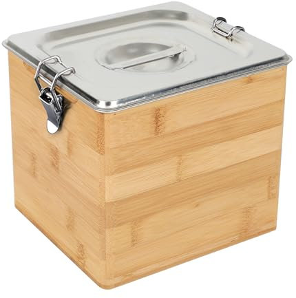 Kitchen Compost Bin,Organic Waste Bin Stainless Steel Food Waste Bin with Cover & Woodenbox,Dishwasher Safe Kitchen Countertop Compost Bin (3L)