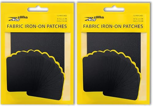 ZEFFFKA 2PACK Kleider-Flicken zum Aufbügeln für Innen und Außen Stärkster Kleber 100% Baumwolle schwarz Farben Reparatur-Dekorationsset 12 Stück Größe 3 x 4-1/4 (7,5 cm x 10,5 cm)