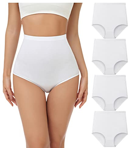 wirarpa Underbyxor dam bomull underkläder superhög midja kvinnor trosor 4-pack, Vit-4-pack, 7XL