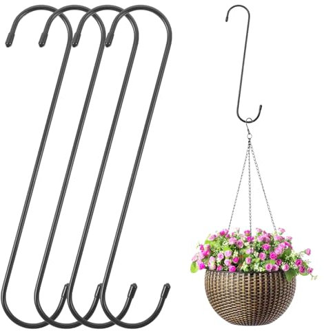 Dimeho 10 inch Large S Hooks Heavy Duty Long S Hooks for Hanging Plant Large Tree Branch Extension Hook Applies Halloween, Christmas Decorations 4 Pack