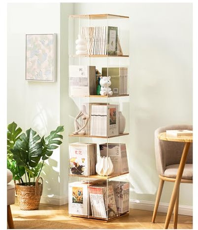 JHIAADEY 360-Grad-Display,Raumteiler Standregal,360° drehbares Bücherregal aus Bambus, drehbares Bücherregal, bodenstehendes drehbares Bücherregal, Lagerregal for Wohnzimmer, Arbeitszimmer, Büro, Büch