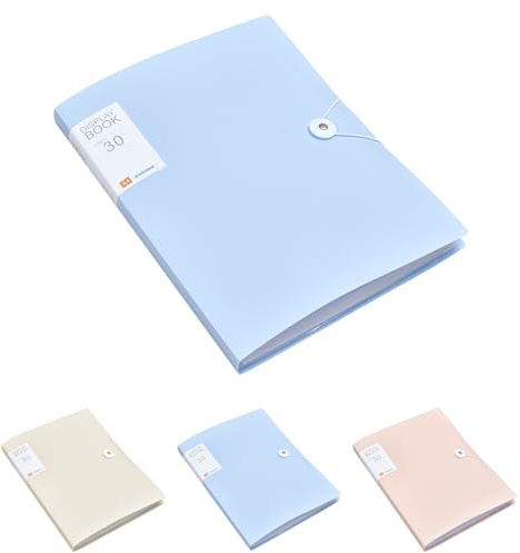 PLUSHCEWT A4 Präsentationsmappe Frosted, 30 Taschen Präsentationsbuch Projektordner mit Plastikhüllen und Sicherheitsband, Ideal für Schule und Büro (Blau)