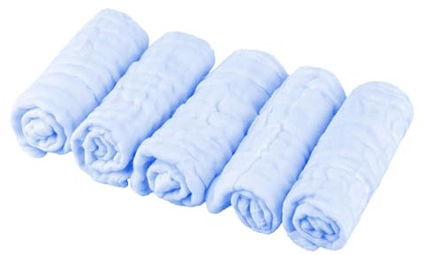 See Babytücher aus Bio-Baumwolle, weiches Gesichtstuch für Neugeborene, natürliche Baby-Musselin-Waschlappen und Handtücher für empfindliche Haut, 5er-Set Handtuch Training (Blue, One Size)