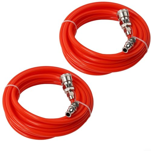 URPIZY Pneumatischer Luftkompressor Schlauch 5x8mm, 5M Druckluftschlauch mit Schnellkupplung, PE-Material, Rot