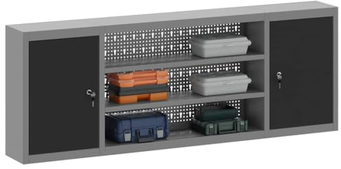 vidaXL Verktygsskåp med hylla med lås Svart och Grå 50 x 20 x 55 cm, Justerbara hyllor, verktygsskåp, smart förvaring för DIY-garaget och inomhusprojekt