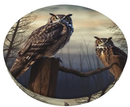 Owl Sitting Tree Fence Bar Stool Cover 12 inch Washable Round Seat Cushion Covers Stretch Non Slip Barstool Slipcovers Soft Velvet Chair Covers for Kitchen, Dining Room Decor