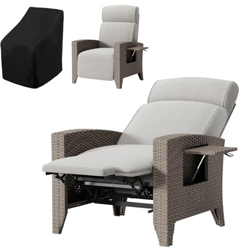 TYGYSDO Loungesessel Balkon Set, Bequeme Rattan Gartenstühle mit Liegefunktion, Hochlehner Relaxsessel mit Fußteil, verstellbare Polyrattan Gartenliege für Schwergewichtige (Modern, Aprikosenfarben)