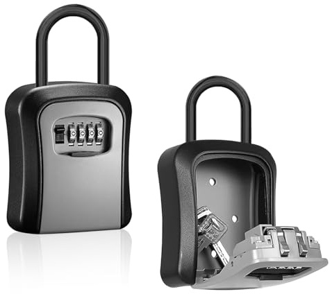 Schlüsselbox mit Code, Schlüsseltresor mit Zahlencode Schlosskasten Kleines Schlüsselsafe Aussen 4 Stelliges Lockbox für Zuhause Büro Garage (Grau)