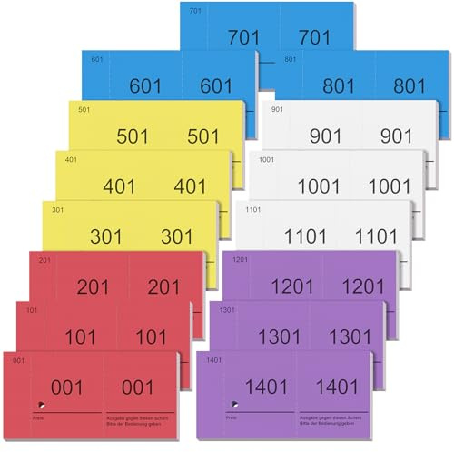 Nezyo Bloc de números dobles de madera de haya 15 – 1500, para exhibición, eventos, comida, tokens para fiestas, sorteos (colores clásicos)