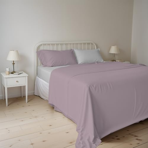 Set Lenzuola Matrimoniale 100% Cotone Natural Color, Made in Italy - Completo Letto, Lenzuolo Sotto con Angoli, Telo Sopra 240x300cm e Federe con Patella Interna, Rosa Antico/Grigio Chiaro