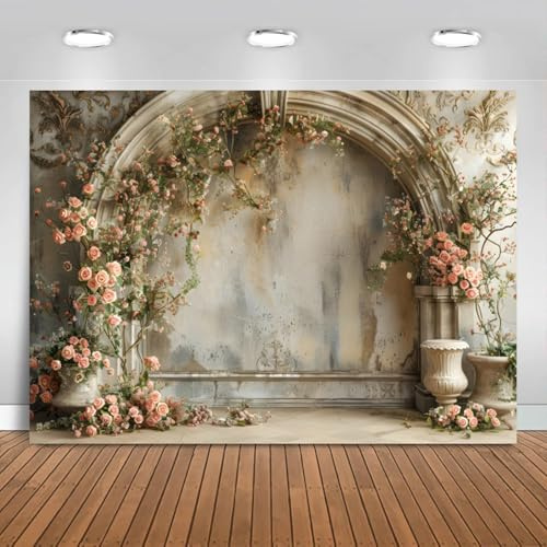 Hnmdmyi 3x2.4m Telón de Fondo para Bodas Rosa Flor Retro Medieval Edificio Fotografía de Fondo Ducha de Novia Boda de Compromiso Decoraciones Banner Photo Booth Props