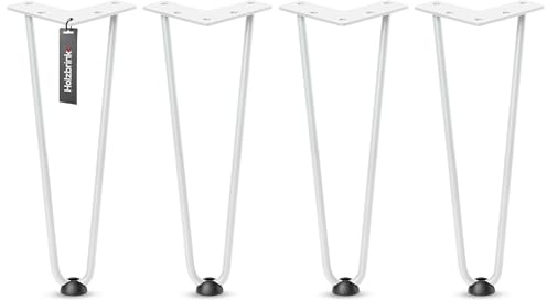 HOLZBRINK Hairpin-Metallbeine Weiß 35 cm (4 Stück) HLT-12A | Haarnadelbeine für Couchtisch, Sitzbank und DIY Möbel | Langlebige Möbelbeine, Hairpin Tischbeine, Industriedesign aus Stahl