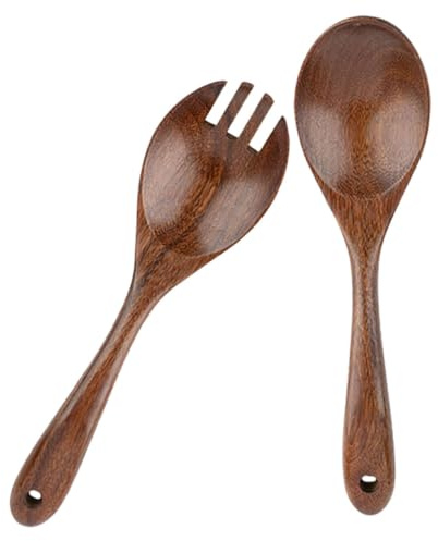 Holibanna Cuchara De Ensalada De Madera De Servir Tenedor y Cuchara para y Servir Ensaladas Utensilios De Madera para Fiestas y Cocina
