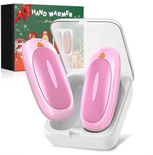 Handwärmer Elektrisch 2er Set 4000mAh Taschenwärmer Wiederverwendbar Mit 10000mAh Ladecase, 3 Heizstufen Doppelter Heizung Handwärmer USB C Aufladbar für Skifahren, Camping Geschenk (Rosa)