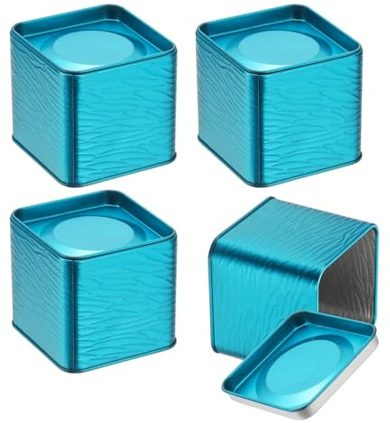 sourcing map 4 barattoli di latta quadrati, 7,5 cm, vuoti, in metallo, con coperchio, per dolcetti, regali, bomboniere, tè, caffè, artigianato, biscotti, blu navy