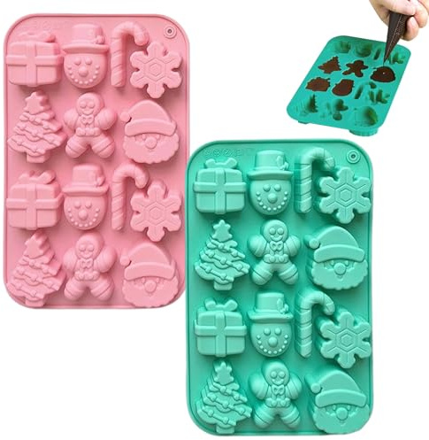 YEDOUALE Stampi Natale in Silicone 2 Pezzi per Cioccolato e Dolci a Forma di Pupazzo di Neve Albero di Natale e Calza Decorazioni Natalizie Fai da Te riutilizzabili