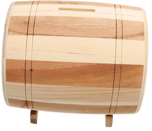 POPETPOP Tirelire Bois Forme Tonneau Tirelire Tonneau Bois Originale pour Garçon Fille Pot Décoratif pour Rangement et Économies Maison