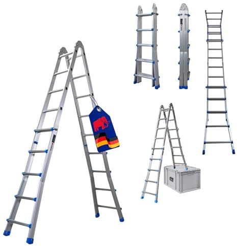 PROREGAL Sprossen-Mehrzweckleiter Apollo 3-in-1 Aluminiumleiter 4x5 Sprossen bis zu 4,8m Höhe Traglast 150kg Silber Treppenleiter Klappleiter Teleskopleiter Stehleiter Anlegeleiter