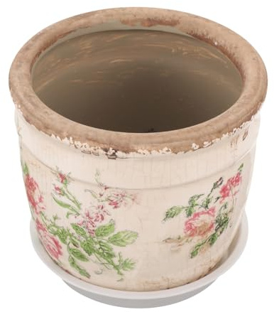 ROMISBABA Ceramic Succulent Planter Pot with Retro Rose Print, Small Floral Plant Pot for Indoor Use on Windowsill Or Desktop, for Succulent Planting and Gardening Lovers
